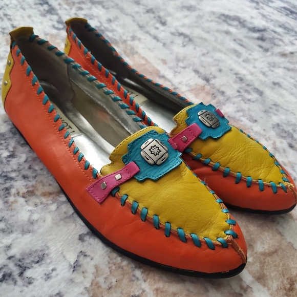 Y Not! Shoes - YNot! Multicolored leather slip on loafer with metal embellishments size 10